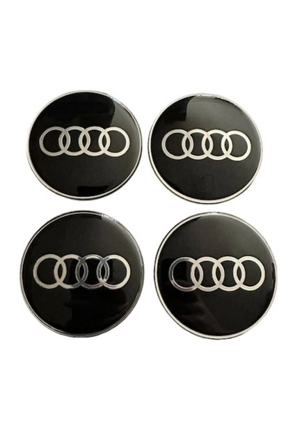 Set 4 embleme autocolante Audi din aluminiu negru, 65 mm, pentru capace de roți