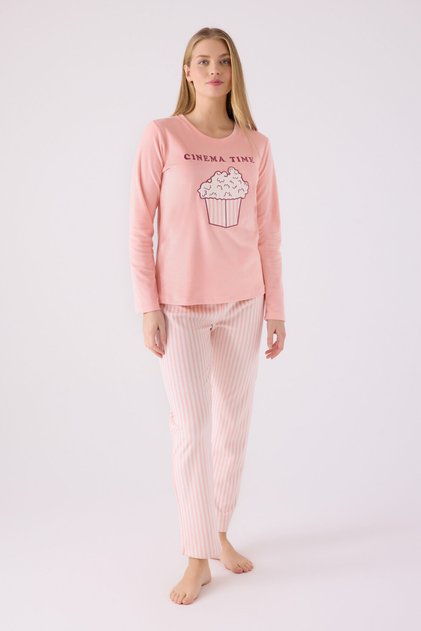 Rolypoly Kadın Pembe Uzun Kol Pijama Takım