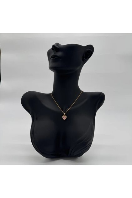 Çelik Pembe Zirkon Taşlı Prenses Model Kalp Kolye - Gold