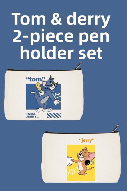 Tom and Jerry Couple 2-Piece Makeup Bag Advantage Set, Pen Holder, Wallet, Tote Bag