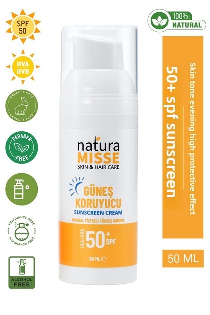 Natural Sunscreen 50 ml Uva Uvb Spf 50 High Protection Anti-Blemish Care Moisturizing Water Based Cream