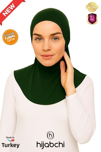 غطاء رأس إسلامي كبير الحجم مع ياقة - قماش فيسكوز واسع - غطاء رأس لمرضى السكري - أخضر زمردي