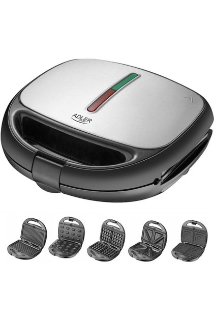 Πολυλειτουργικό σάντουιτς Adler AD3040, 1200W, 5 σε 1 (Negru/Argintiu)