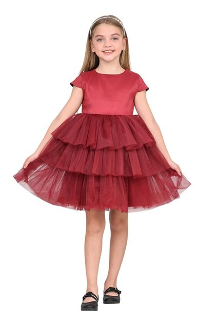 Girl's Ruffled Tulle Satin Wedding Henna Engagement Wedding Birthday Special Occasion Evening Dress Bridal Gown 4-8 Years Old