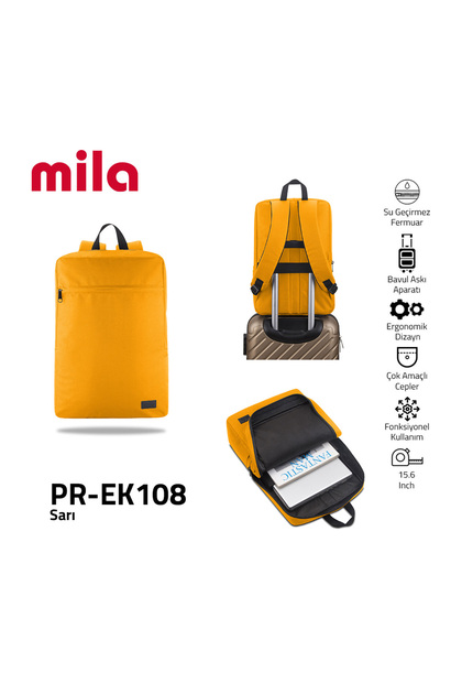 Classone Pr-Ek108 15.6" Mila Laptop Backpack, Lenovo, Hp, Asus, Monster, Macbook, Mac Air Compatible - Yellow