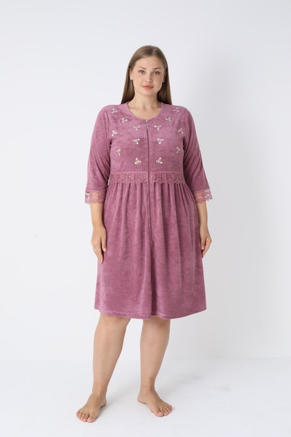 Women's Plus Size Bamboo Micro Fabric Zippered Stylish Velvet Dress - B 3455