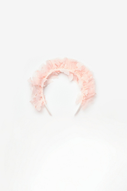 Salmon Butterfly Embroidered Girl's Tulle Crown