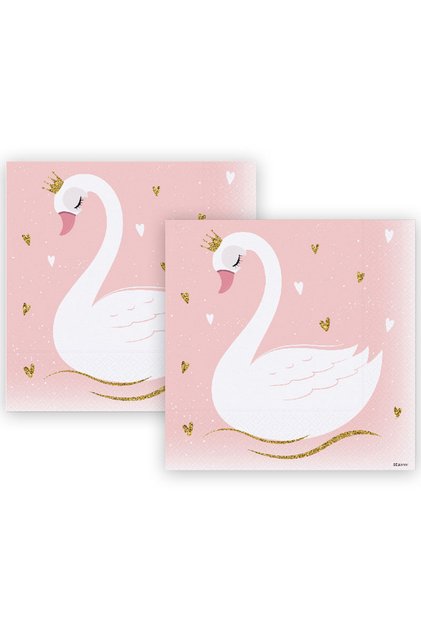 Pink Swan Themed 16-Piece Napkin