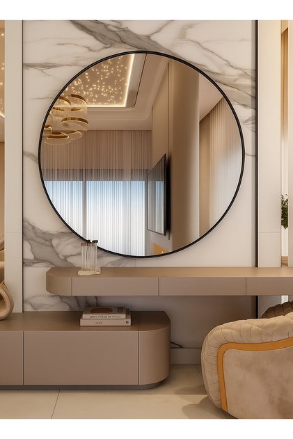 Large Mirror Elegant Design 80cm - Black Metal Frame Makeup Mirror for Dressing Room and Living Room
