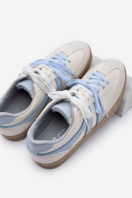 Marjin Kadın Sneaker Retro Çift Bağcıklı Spor Ayakkabı Forden Mavi