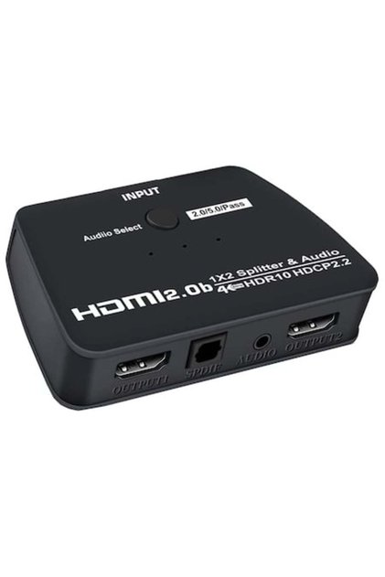 HDMI 2.0 превключвател, 1 вход и 2 изхода, поддържа UHD 4Kx2K@60Hz, Audio Extractor SPDIF + R/L, черен