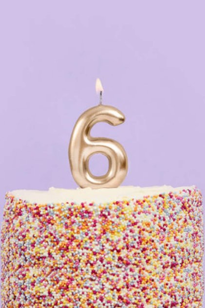 Gold Number 6 Candle