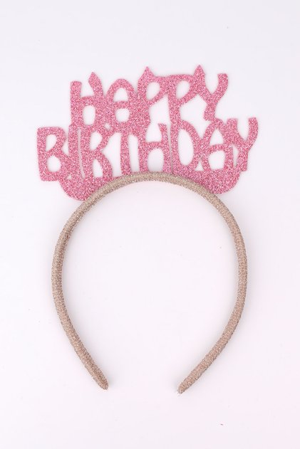 Pembe Simli Eva Happy Birthday Kız Çocuk Taç