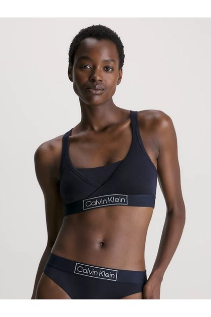 Women's Calvin Klein Signature Sports Bra with Elastic Band Navy Blue 000Qf6752E Chw