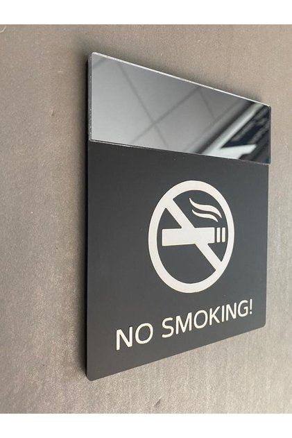 Sigara Içilmez / No Smoking Uyarı Tabelası Füme Aynalı Kendinden Yapışkanlı 15 x 13 cm