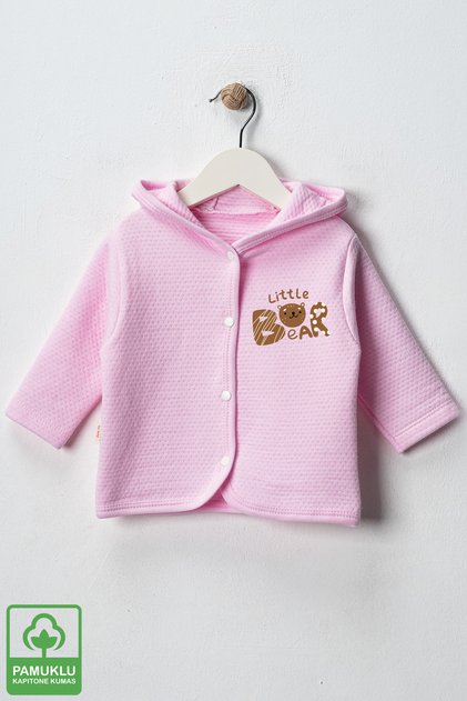 Unisex Bebek Little Bear Baskılı Organik Pamuklu 6-9-12-18 Ay Kapitone Bebek Hırka