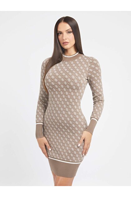 Guess Women's 4G Logo Mini Knitwear Dress - Beige- Trendyol
