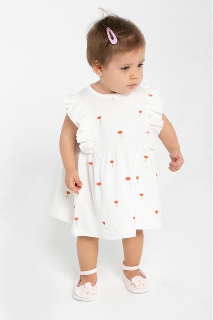 Baby Girl Red Floral White Dress Tulip Dress