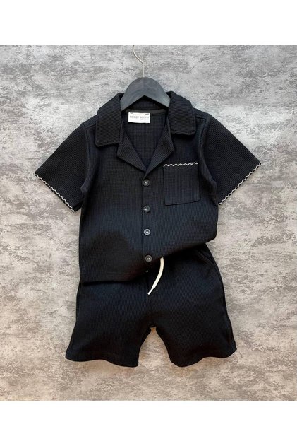 Boy's Seersucker Shorts Shirt Bottom Top Set