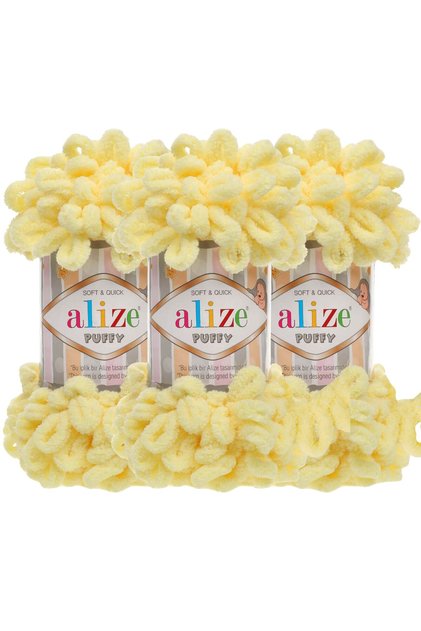 Puffy 3 Pack Hand Knitting Yarn - No Needles - 100g X 3 Pieces - Color No: 13 - Light Yellow