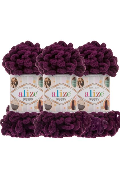 Puffy 3 Pack Hand Knitting Yarn - No Needles - 100g X 3 Pieces - Color No: 111 - Purple