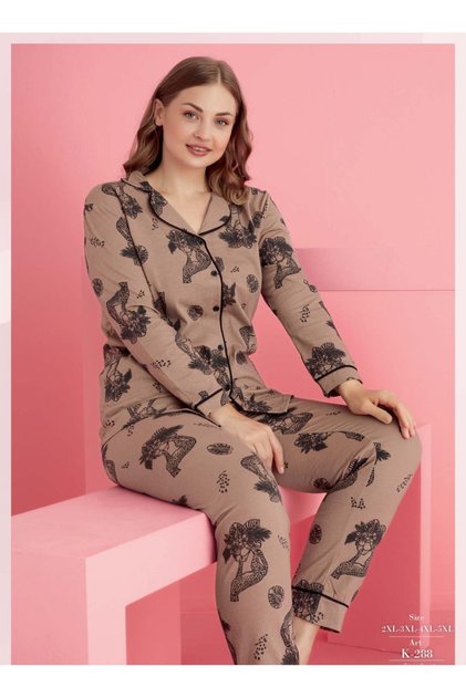 Cotton Lycra Plus Size Buttoned Battal Pajama Set