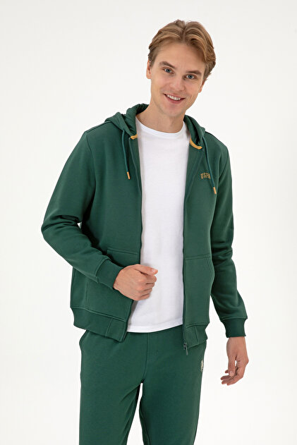 Men's Regular Fit Dark Green Ribbed Knit Cardigan 50313755-Vr079