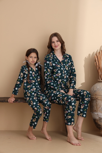 Mixed Pattern Suede Knitted Long Sleeve Women's Buttoned Pajama Set