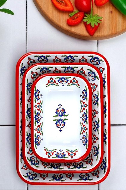 28-22-13 No. Enamel Square Plate Mezze Breakfast Camping Picnic