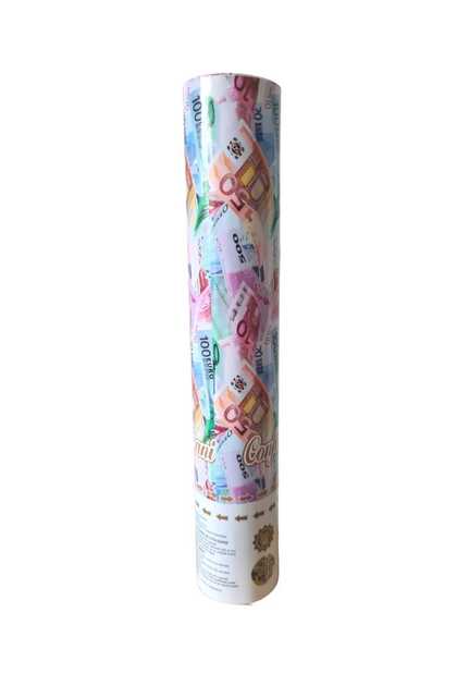 Tun de confetti 28 cm, hârtie strălucitoare multicoloră și hârtie care imită bani