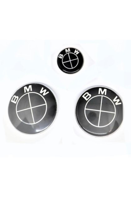 Set de trei embleme pentru capotă/portbagaj, 82 mm, 74 mm și 45 mm, negre