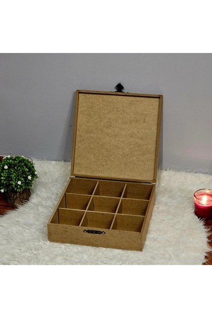 Wooden Square 9 Compartment Jewelry Watch Accessory Box Hobby Raw Paintable Mdf Storage Box