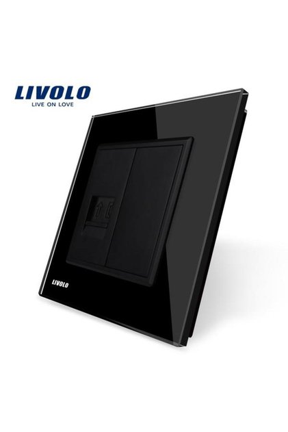 Priza simpla Livolo, Telefon cu rama din sticla, 250V, 10A (Negru)