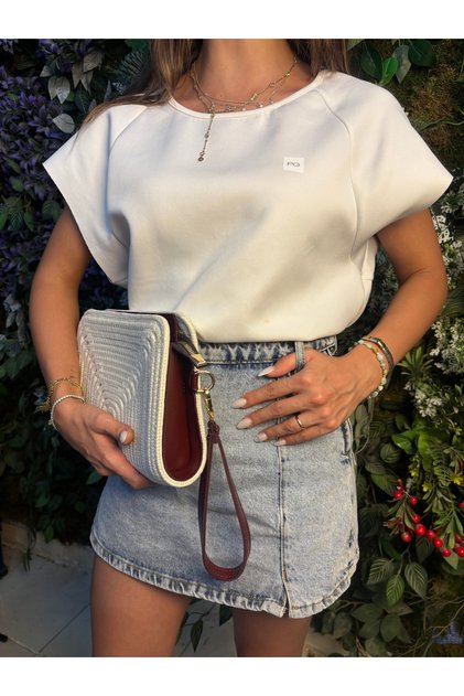 Soho Straw Look Leather Blend Portfolio Cluıtch Bag