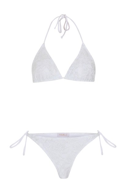 Güpür Dantel Beyaz Üçgen Bikini Takım