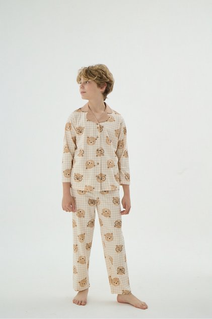 8902 Unisex Children's Buttoned Pajama Set