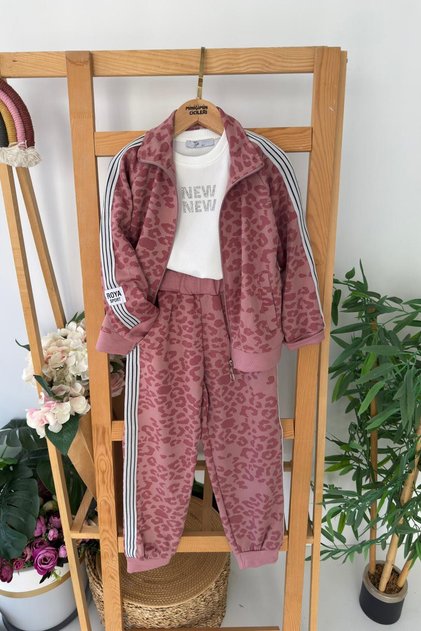 My Little One's Leopard Zippered Girls' 2-Piece Set - Dusty Rose