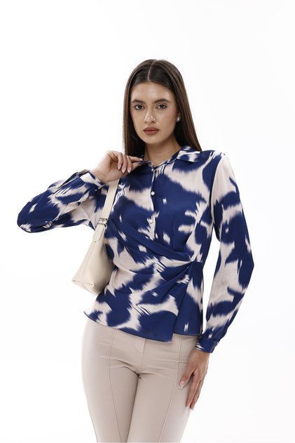 Fashion Box Patterned Buttoned Women's Bluz 24444