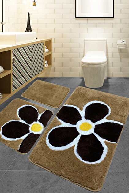 Chilai Home Kırçiçeği Gri 3'lü Set Klozet Takımı, 60x100 Cm 50x60