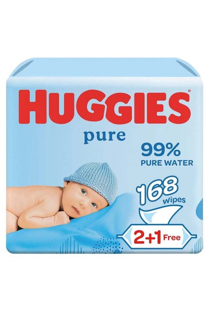 Water Baby Wipes 99% Water, Hypoallergenic, Plant-Based Fibers, 2+1 Free Pack - 168 Uns