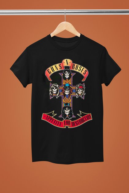 GUNS N' ROSES BASKILI PAMUKLU KISA KOLLU REGULAR KALIP ROCK TSHIRT