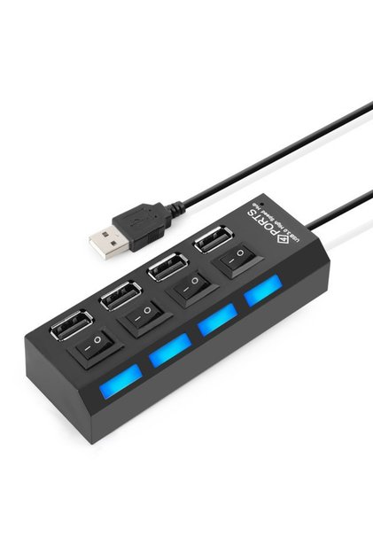 Hub 4 porturi USB 2.0, cu comutatoare, alimentare USB, negru, HOPE R
