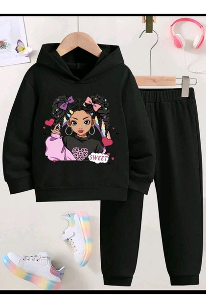 Girl's Bottom Top Hooded Winter Suit Printed School Day Care Kindergarten Primary School