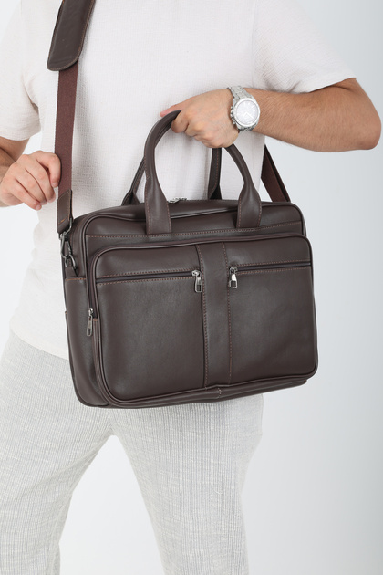 Genuine Leather Briefcase and Laptop Bag / Large Size Laptop Bag with Long Strap / 15.6 Inch