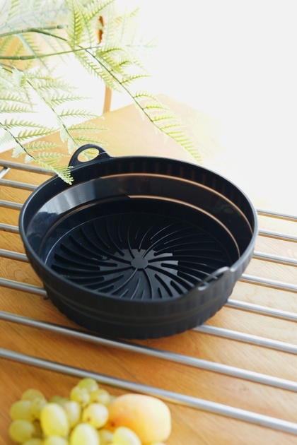 Foldable Round Silicone Airfryer Baking Dish, Platinum Silicone, 20 X 6 Cm, Black