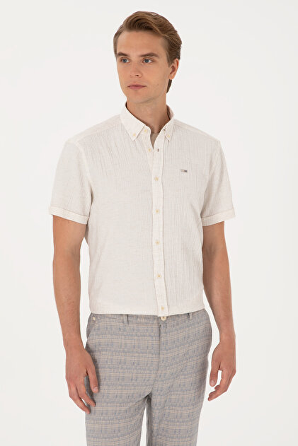 Men's Cream Short Sleeve Shirt 50306328-Vr071