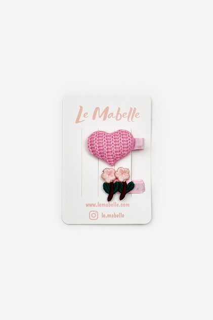 Pink Heart and Flower Figured Girl's 2-Piece Clip Buckle Set