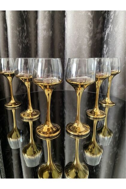6 Pieces Footed Coffee so Water Cup Titanium Coated Gold