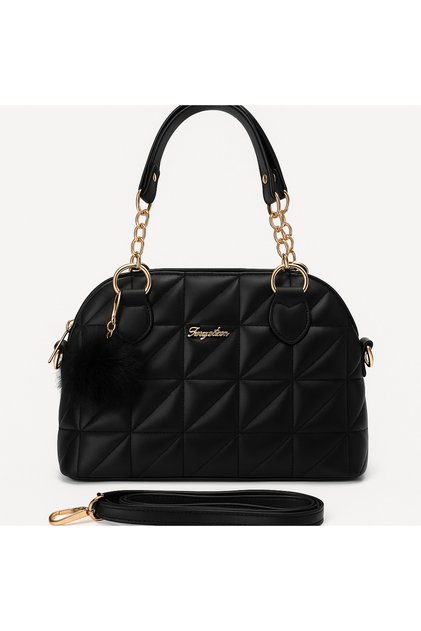 Black Quilted Women's Shoulder and Hand Bag – Stylish and Useful with Gold Detail, Strap, 28X22 cm