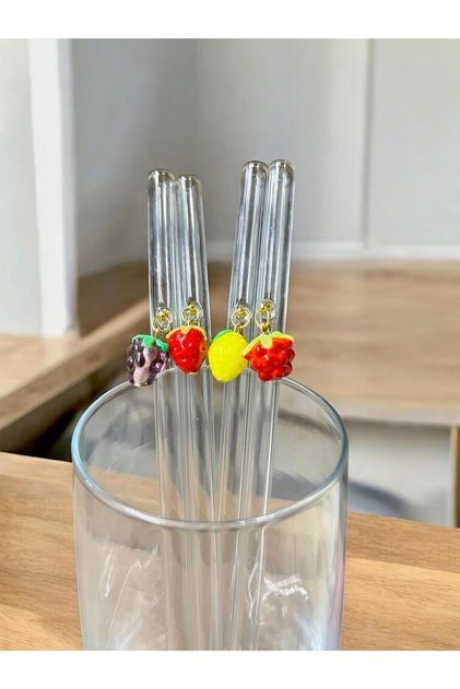 Glass 4-Piece Fruit Figures Straw Set